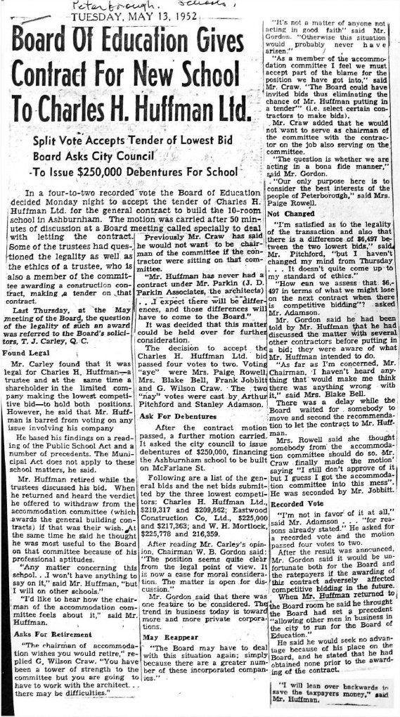 1952 May contract tender or new schools controversy