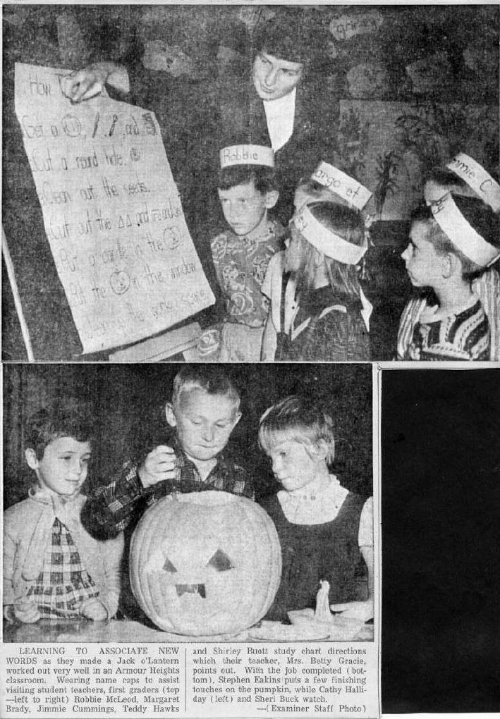 1956 Armour Heights Oct 24 Mrs Gracie class pumpkin Oct 30 Examiner photos