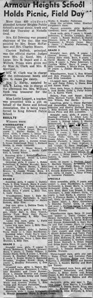 1959 June Armour Heights Picnic_Field Day Examiner Clipping