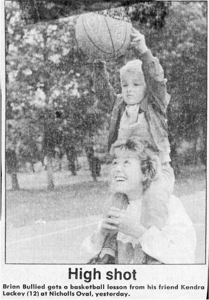 1986 to 1989 Brian Bullied shoots basket with Kendra Lackey Nicholls Oval