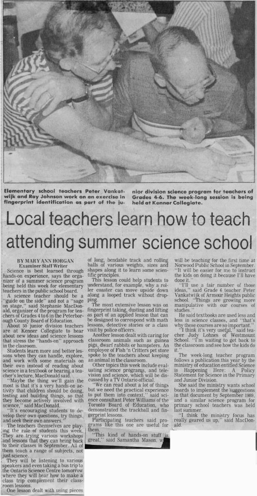 1986 to 1989 Peter Vankatwijk and Ray Johnson teacher science training