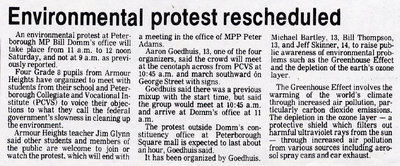 1988 Environmental protest planned