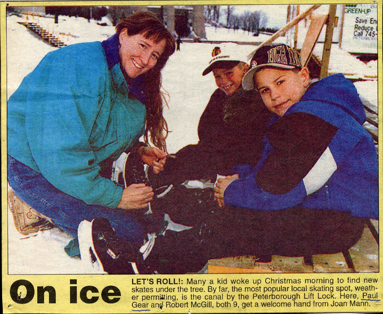 Paul Gear and Robert McGill skate on canal