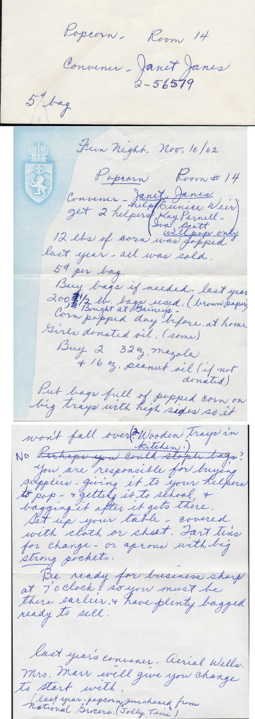 1959 Fun Night station list for Popcorn