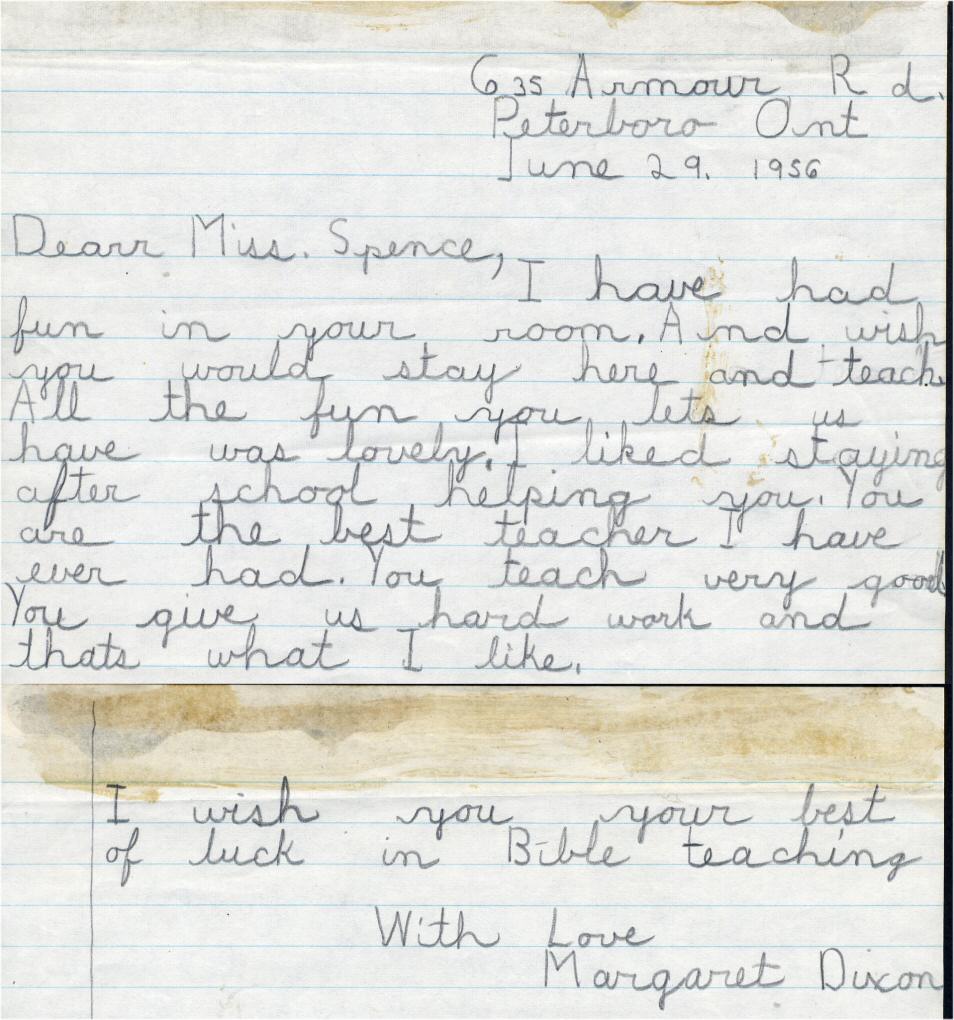 1956 Margaret Dixon letter for Miss Spence