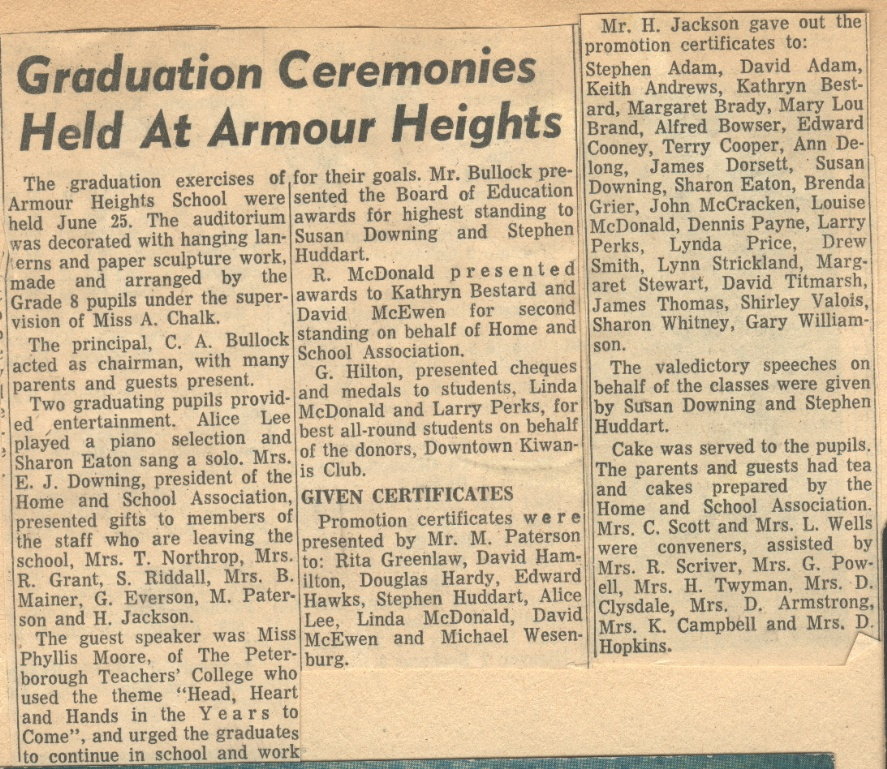 1964 Armour Heights Graduation article